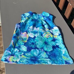 Vintage 1960s Blue Hawaiian Shift Sheath shirt Lounger Modern Size M/L